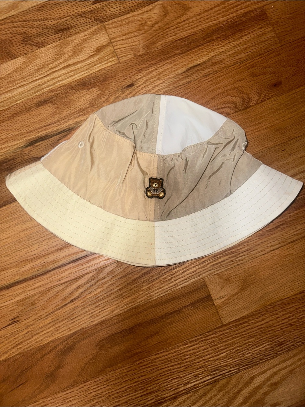 Teddy Fresh Beige & White Colorblock Bucket Hat with Bear Patch